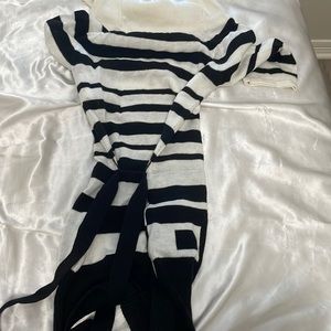 Black and white turtele neck stripe dress